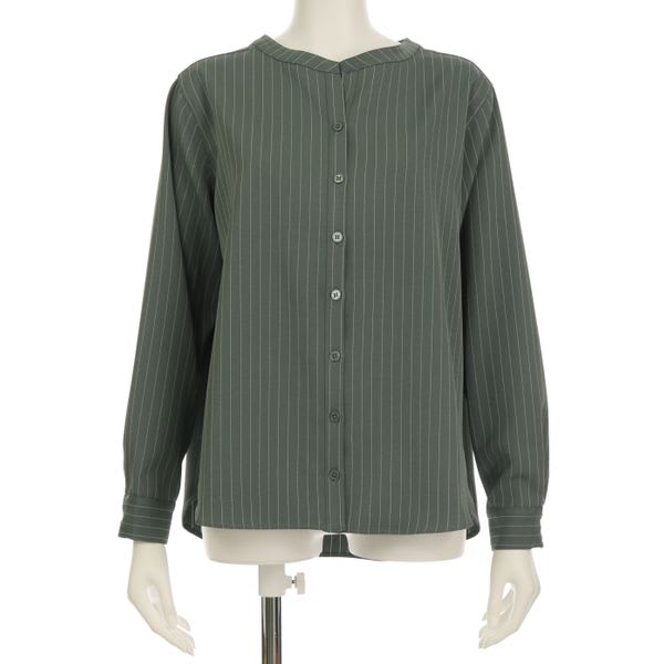 ストライプ柄バンドカラーシャツ