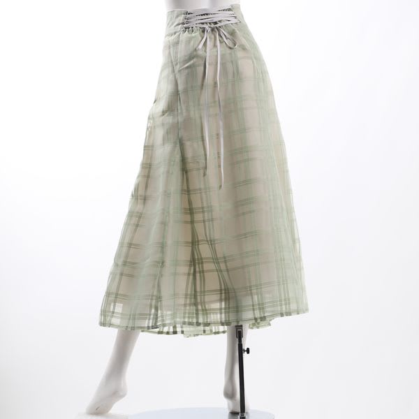 シアーチェック編み上げデザインフレアスカート