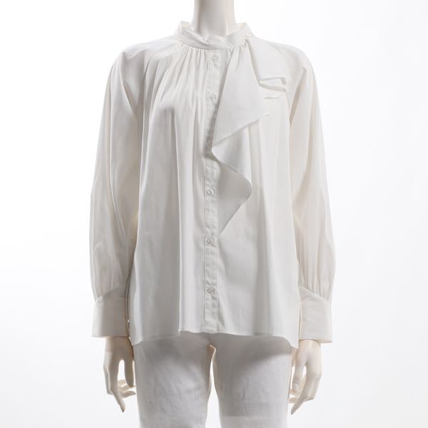 フリルデザインスタンドカラーブラウス