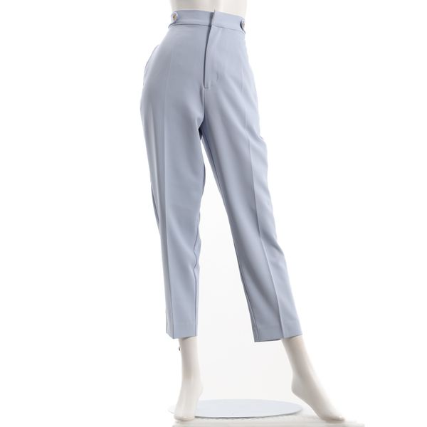 ウエストタブボタン付きハイウエストテーパードパンツ