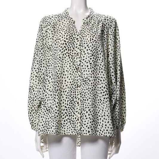 ハートレオパードプリントフロントボタンブラウス