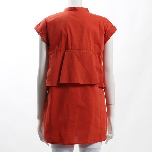 バックフリルデザインバンドカラーブラウス