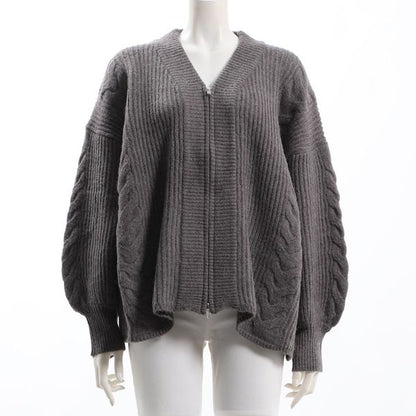 編み柄ジップカーディガン