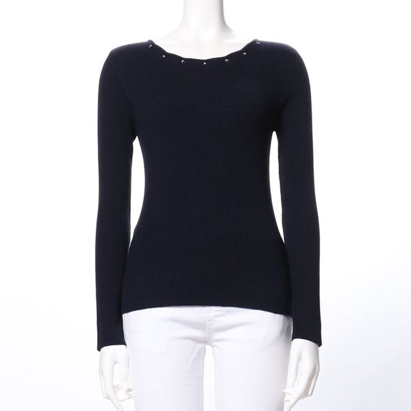 ストーン付きリブニット