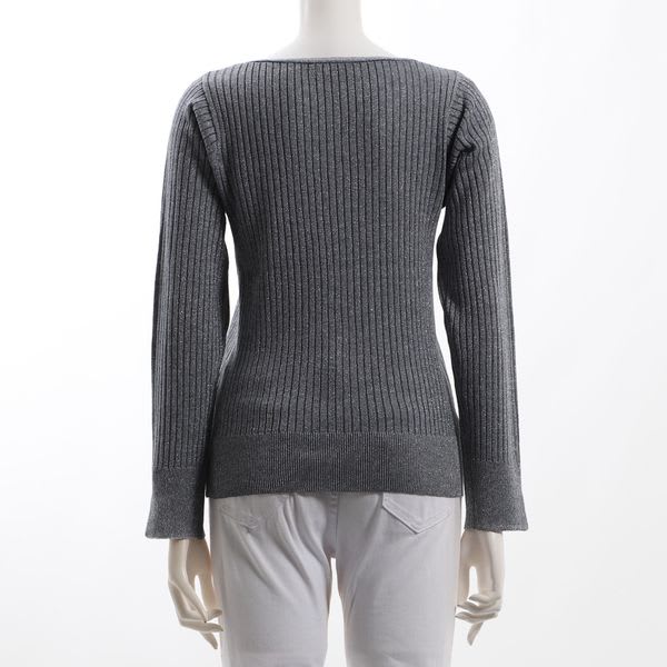 ラメ混Vネックリブニット