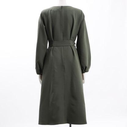 ダブルクロスランタンスリーブウエストリボンワンピース