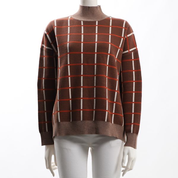 チェック柄ハイネックニット