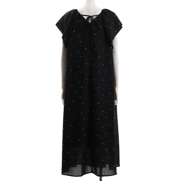 刺繍ドットAラインフレアワンピース