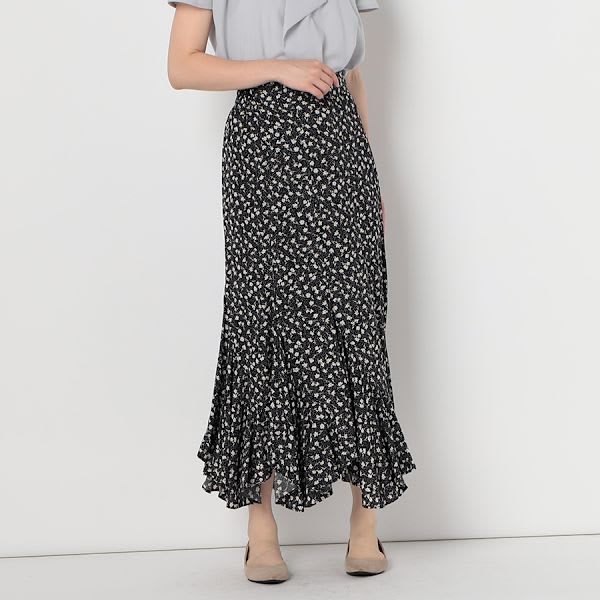 イレギュラーヘム小花柄マーメイドスカート