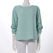 袖口デザインラウンドネックブラウス