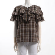 フリルデザインチェック柄ブラウス