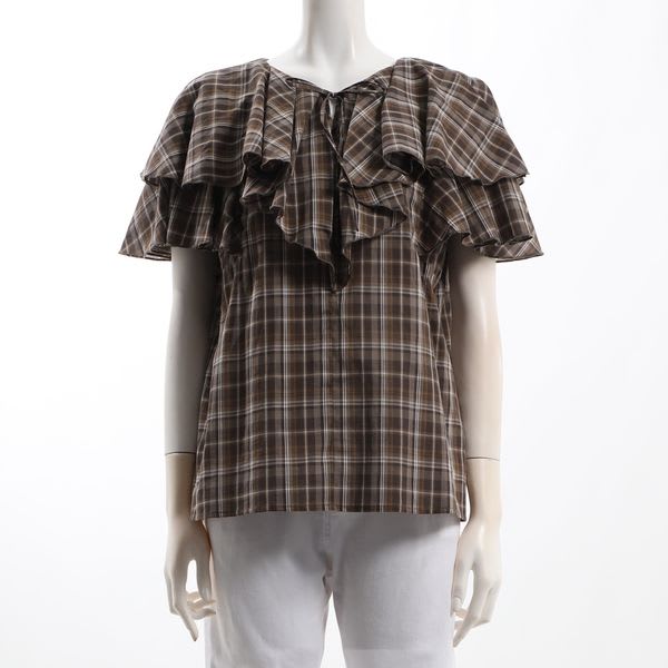 フリルデザインチェック柄ブラウス