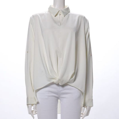 襟付き裾タックシャツ