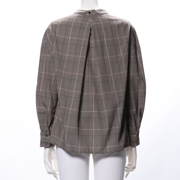 グレンチェック柄スタンドカラーブラウス