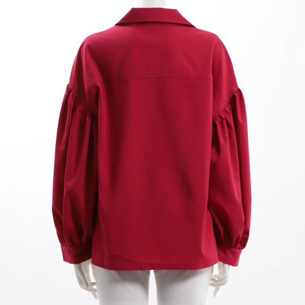 ドロップショルダーボリューム袖スキッパーブラウス