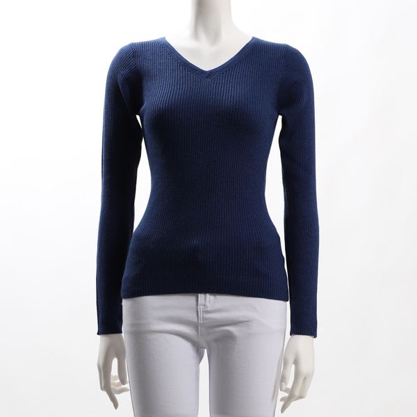 Vネックリブニット