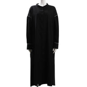 パイピングアクセント前開きバンドカラーワンピース