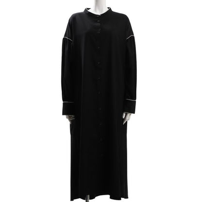 パイピングアクセント前開きバンドカラーワンピース