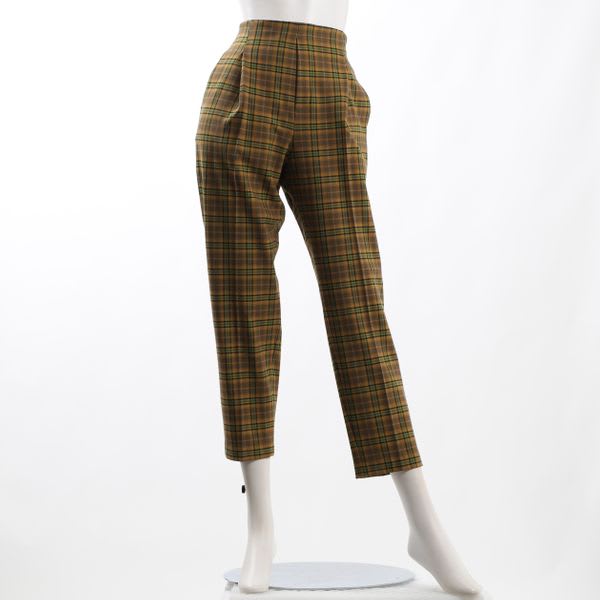 チェック柄タックテーパードパンツ