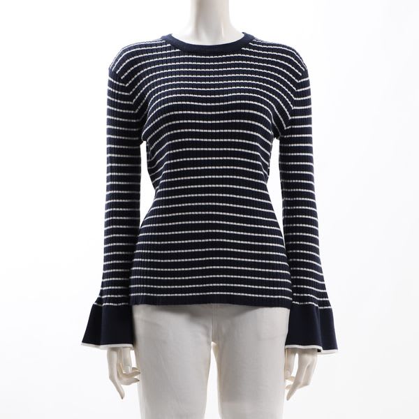 ボーダー柄ベルスリーブニット