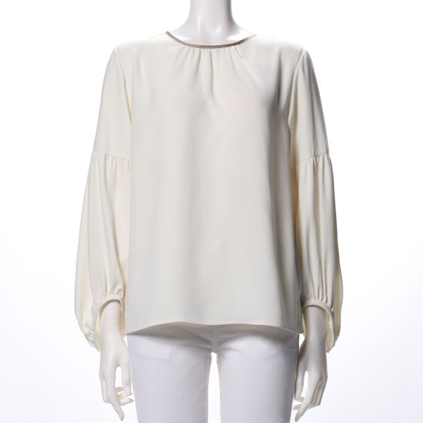 ネックラインパイピングボリュームスリーブブラウス