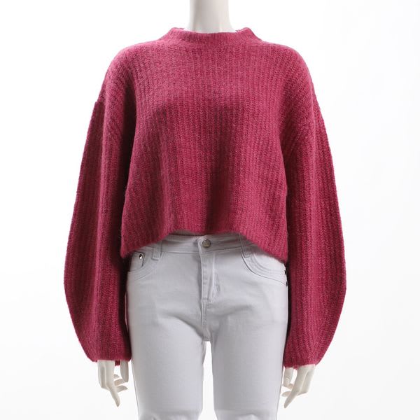 モヘア混ボリュームスリーブハイネックニット