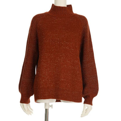 ラメ織バルーンスリーブハイネックニット