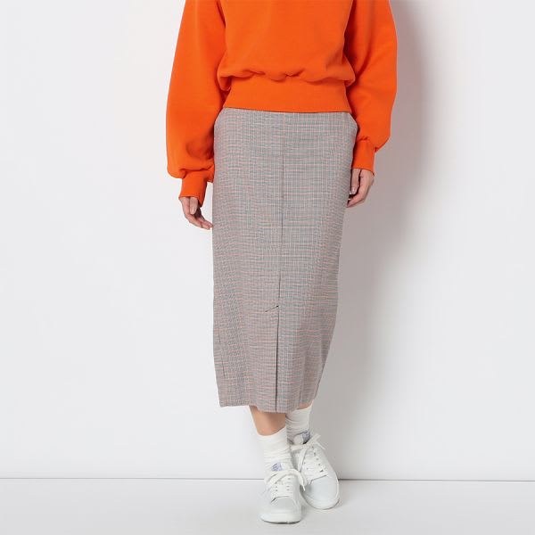 チェック柄タイトスカートフロントスリット入り
