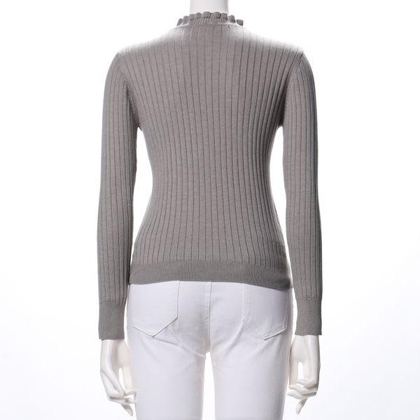 フリルネックリブニット