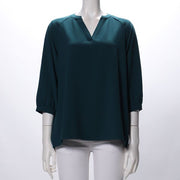 ラグランスリーブオープンフロントネックブラウス