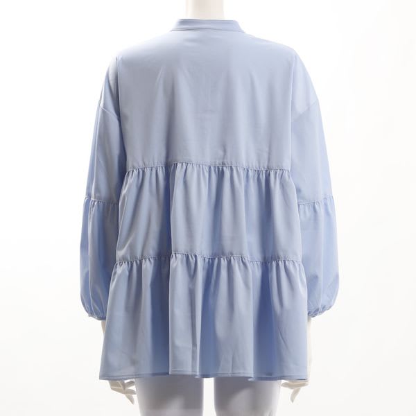 バンドカラーティアードフレアブラウス