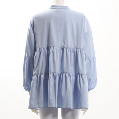 バンドカラーティアードフレアブラウス