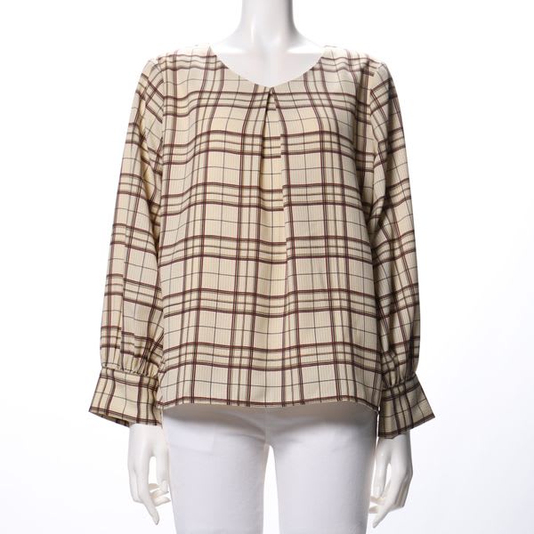 チェック柄タックネックブラウス