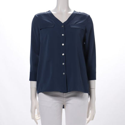 フラップポケットデザイン前開きブラウス