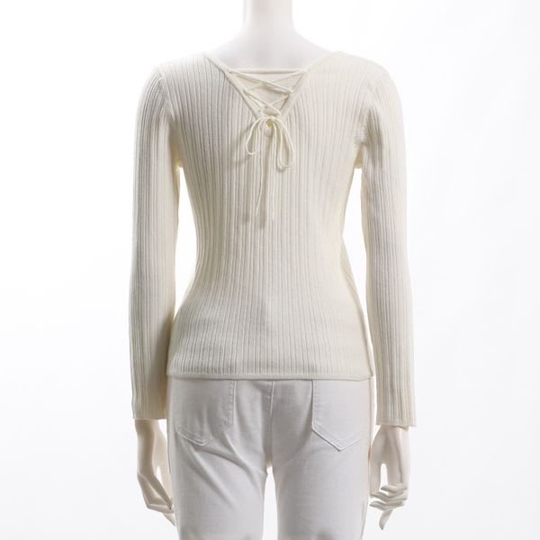 バックレースアップデザインリブニット