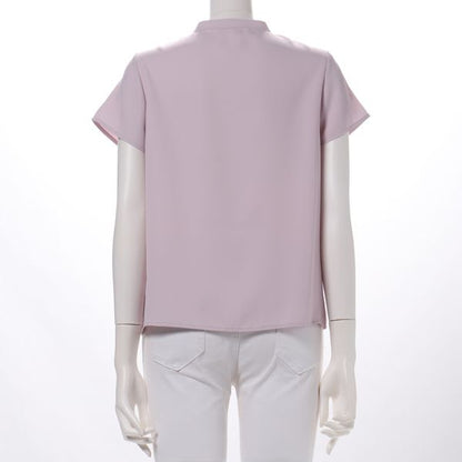 金ボタンスタンドネックブラウス