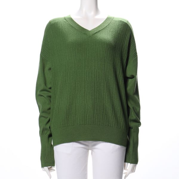 変形リブスリーブ切替Vネックニット