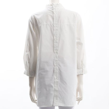 バックボタンフリルネックブラウス