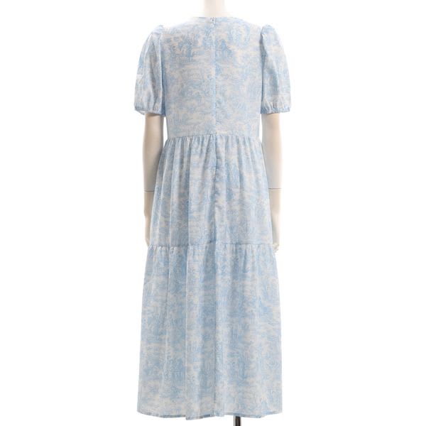 風景画プリントティアードワンピース