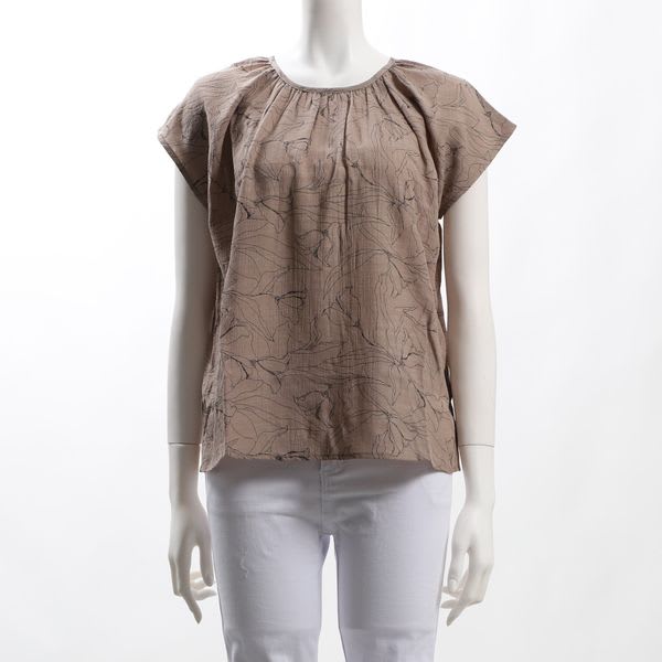 フラワープリントギャザーネックブラウス