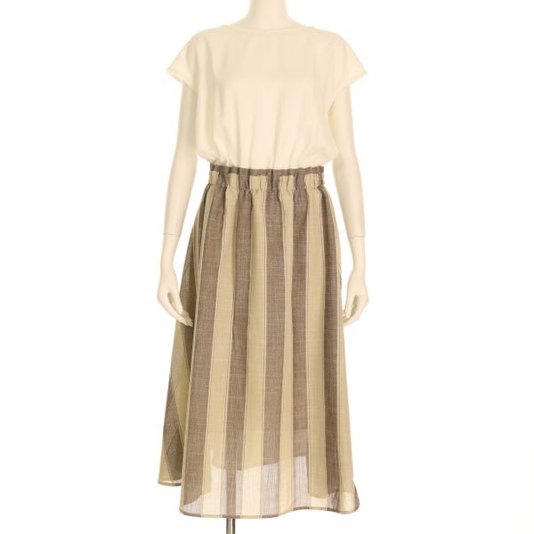 太めストライプ柄ドッキングワンピース