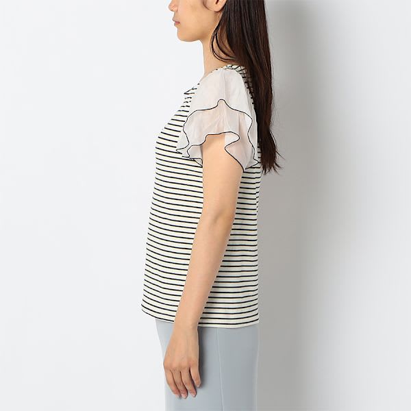 ボリューム切り替えボーダー柄カットソー