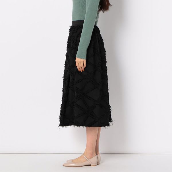 フリンジジャガードタックフレアスカート