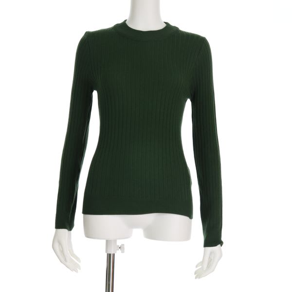 クルーネックリブニットプルオーバー