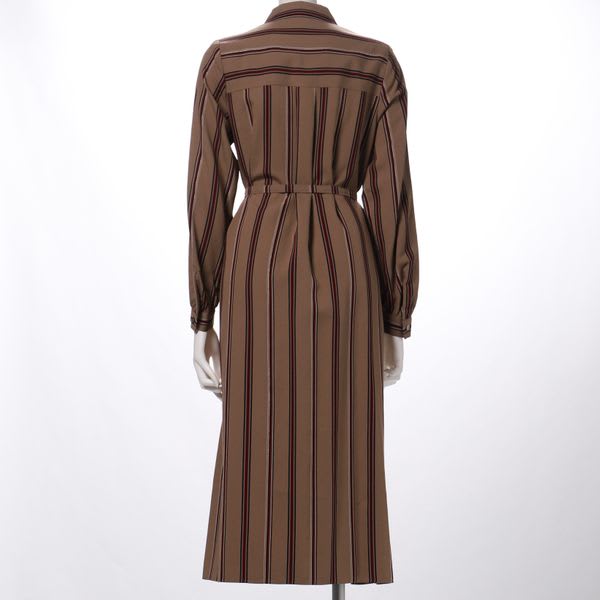 リボンベルト付きストライプ柄シャツドレス