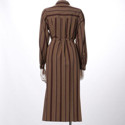 リボンベルト付きストライプ柄シャツドレス