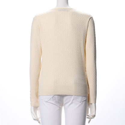 ケーブル袖ラウンドネックニット