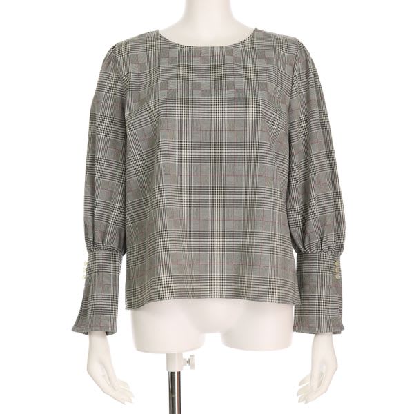 カフス袖グレンチェックブラウス