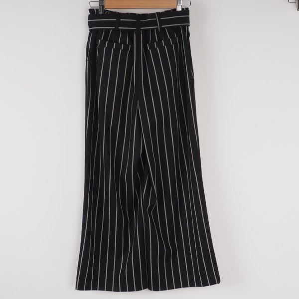 ウエストリボンベルトストライプ柄ワイドパンツ