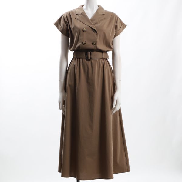 ダブルボタンデザインベルト付きワンピース